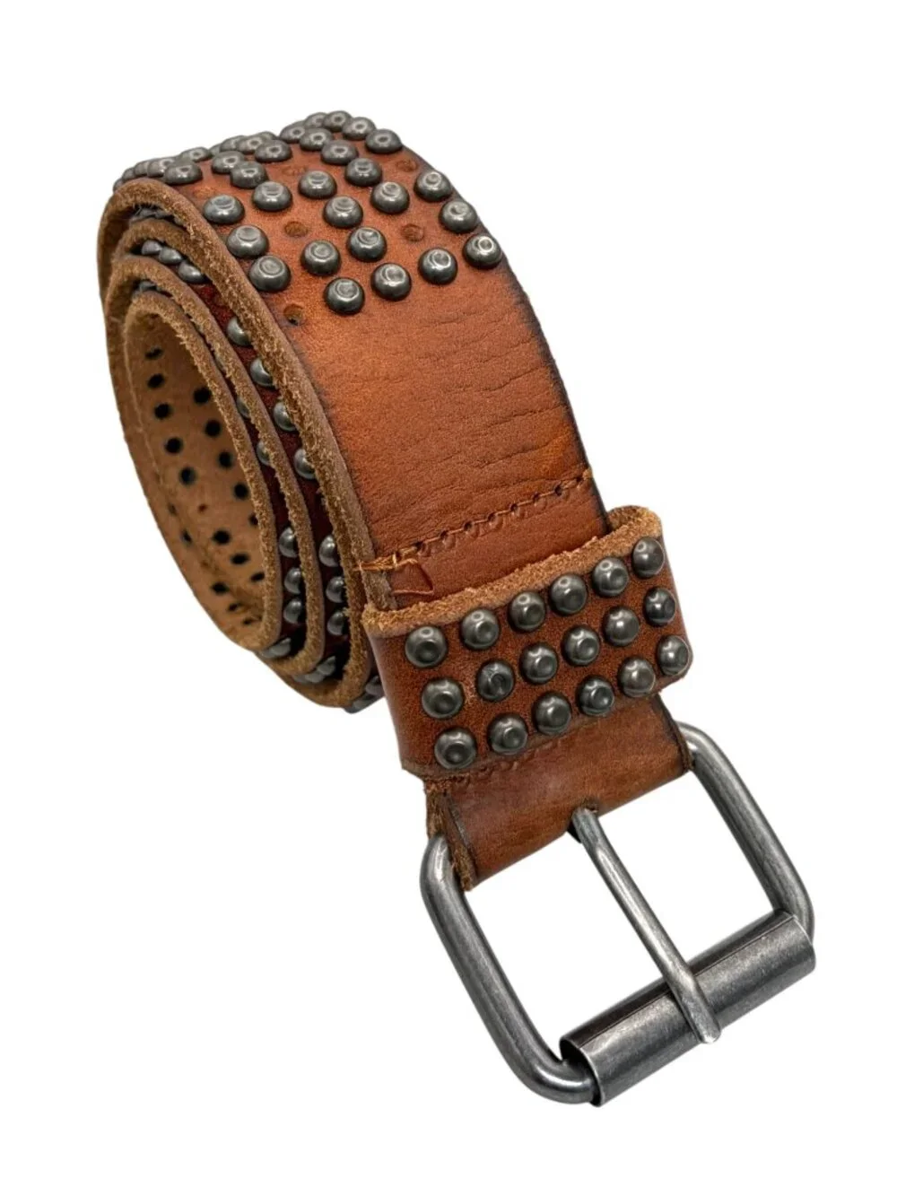 Amsterdam Cowboys Full Grain Leather Studded Boho Belt Caramel Size 85 Wide